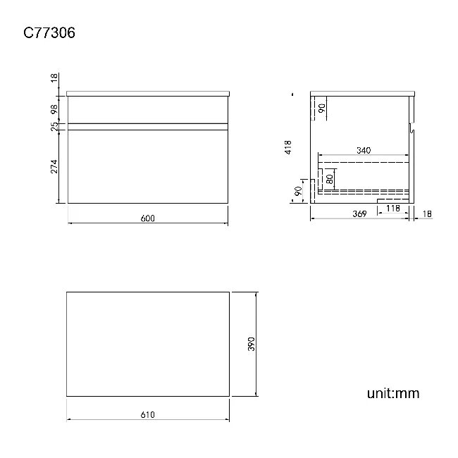 Trent Gloss White Wall Hung Drawer 600mm - Excludes Counter Top Basin