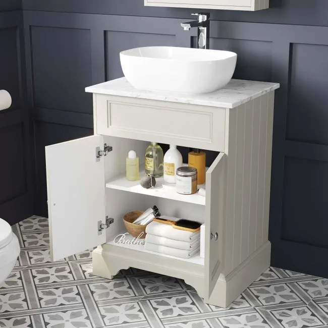 Lucia Chalk White Vanity with Marble Top & Curved Counter Top Basin 640mm