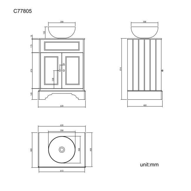 Lucia Inky Blue Vanity with Marble Top & Round Counter Top Basin 640mm