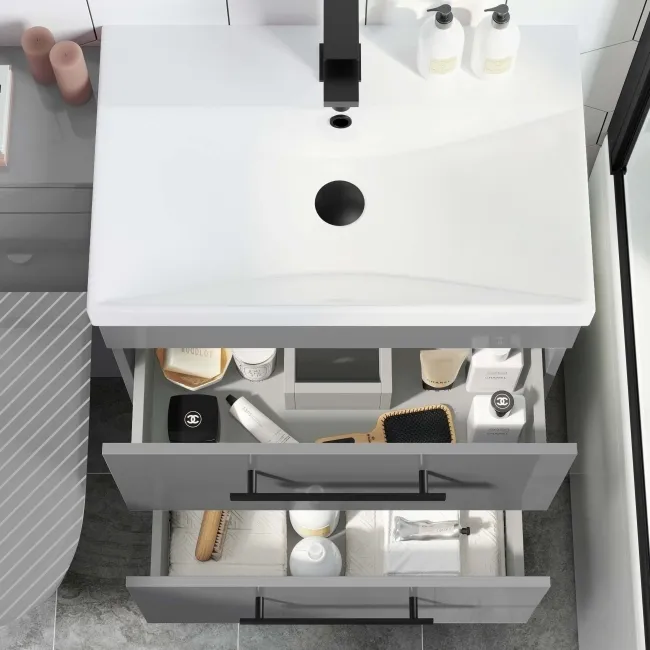 Avon Stone Grey Basin Drawer Vanity and Back To Wall Toilet Unit 1100mm (Excludes Toilet) - Black Accents  