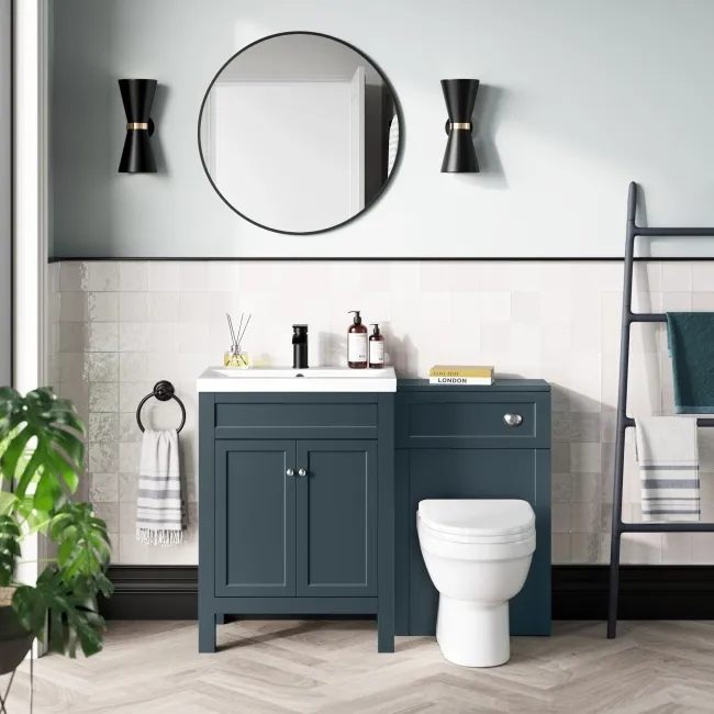 Bermuda Inky Blue Combination Vanity Basin and Seattle Toilet 1100mm