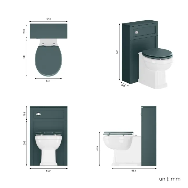 Bermuda Traditional Midnight Green Slimline Back To Wall Unit and Hudson Toilet with Wooden Seat