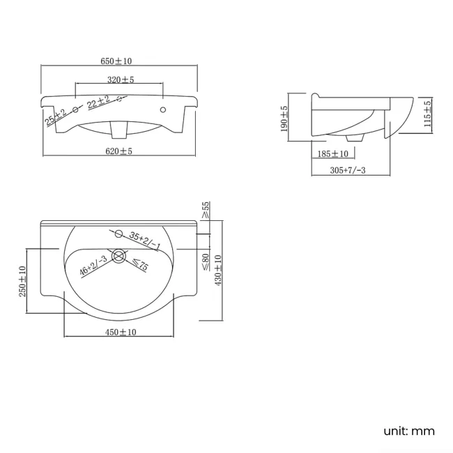 Quartz Gloss White Vanity with Semi Recessed Basin 650mm