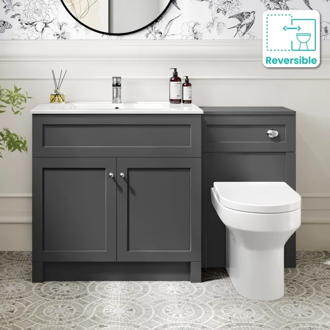 Milos Slate Grey Combination Vanity Basin and Denver Toilet 1300mm - Chrome Handles
