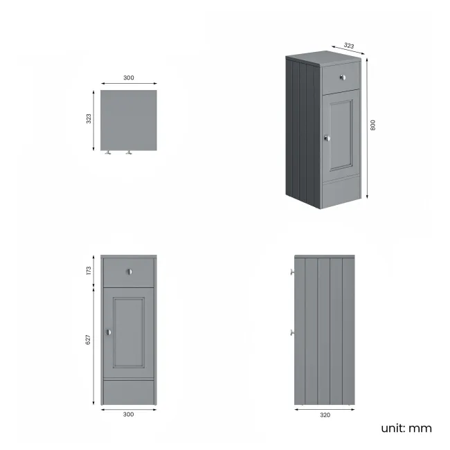 Monaco Dove Grey Side Cabinet Unit 300mm