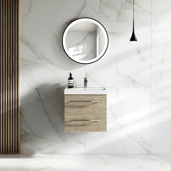 Elba Dawn Oak Wall Hung Basin Drawer Vanity 500mm