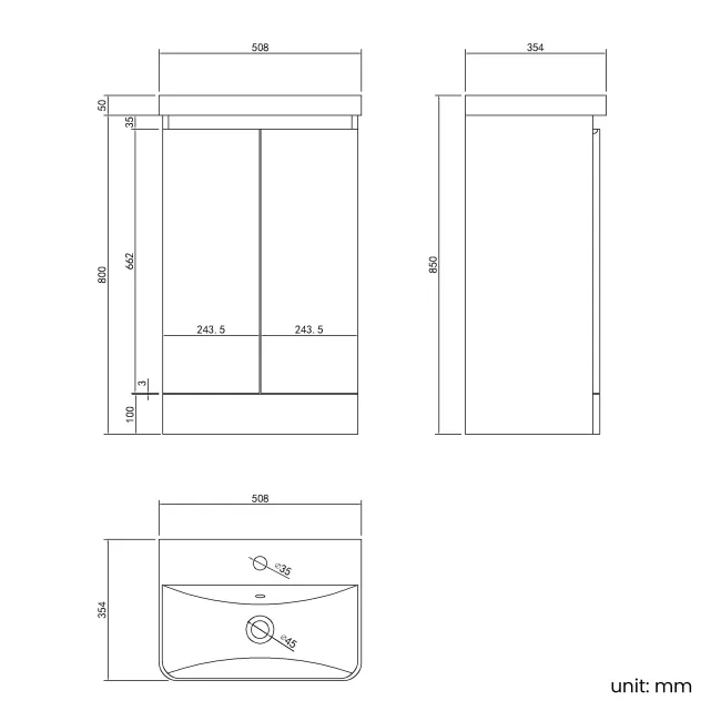 Corsica Gloss White Slimline Basin Vanity 500mm
