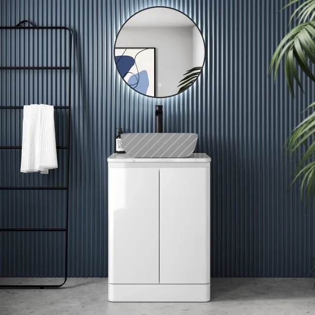 Corsica Gloss White Vanity with Marble Top 600mm - Excludes Counter Top Basin