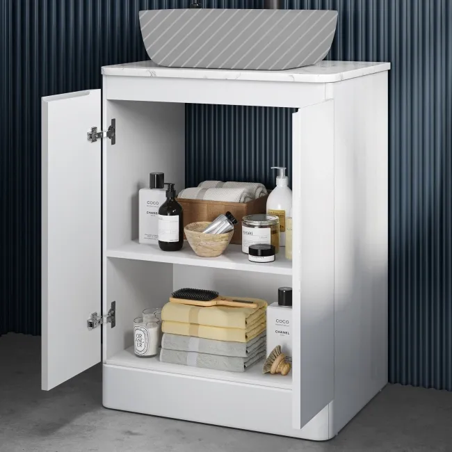 Corsica Gloss White Vanity with Marble Top 600mm - Excludes Counter Top Basin