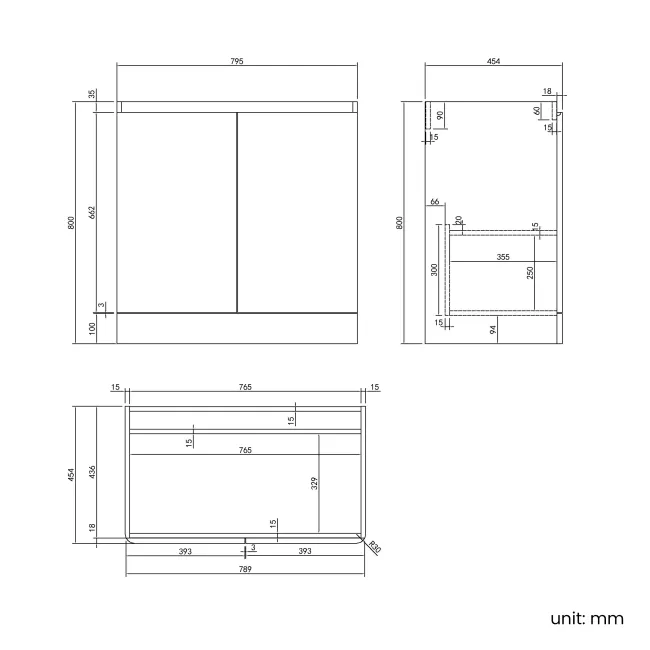 Corsica Gloss White Basin Vanity 800mm