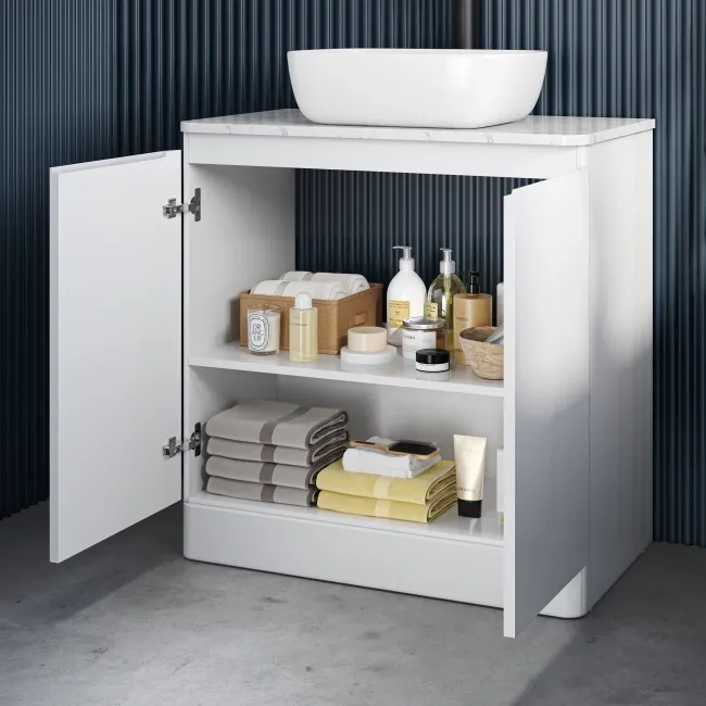 Corsica Gloss White Vanity with Marble Top & Curved Basin 800mm