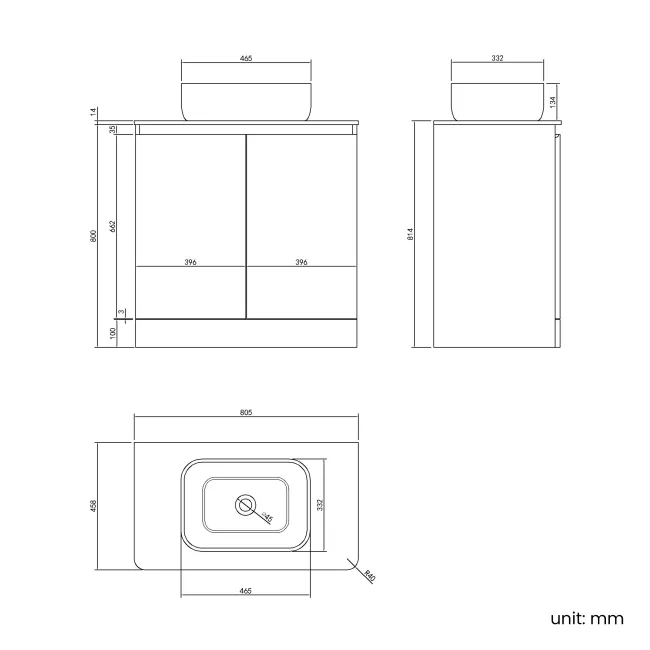 Corsica Gloss White Vanity with Marble Top & Curved Basin 800mm