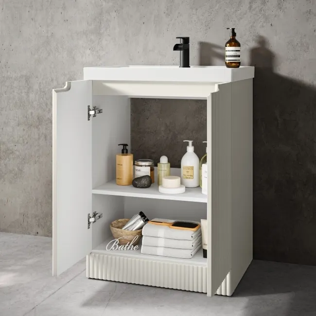 Crete Fluted Linen White Basin Vanity 600mm