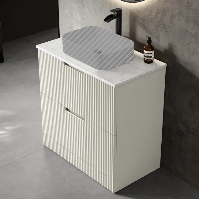 Crete Fluted Linen White Vanity Drawer with Marble Top 800mm - Excludes Counter Top Basin