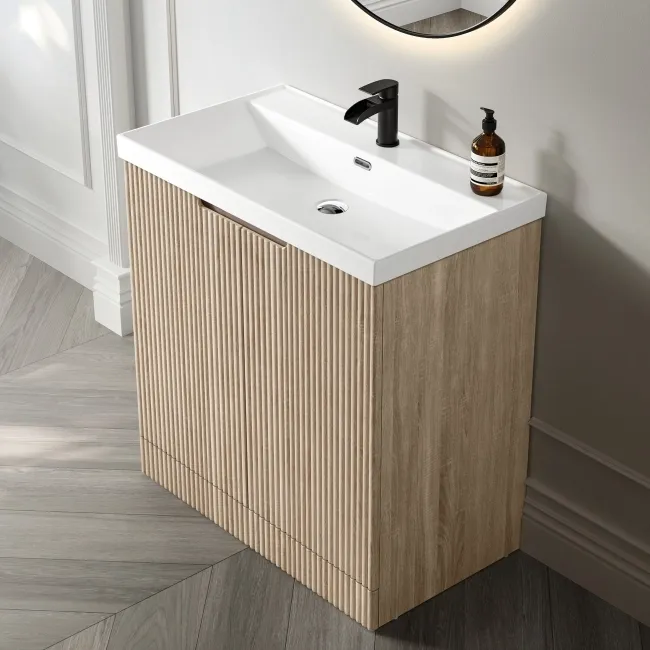 Crete Fluted Apex Oak Basin Vanity 800mm