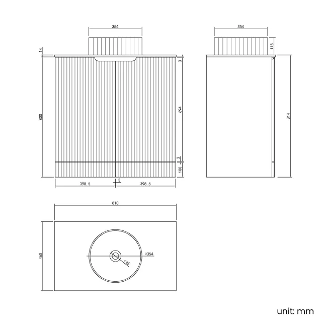 Crete Fluted Apex Oak Vanity with Marble Top & Nevis Basin 800mm
