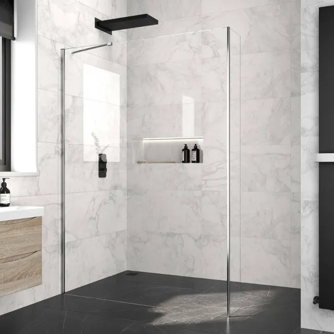 Copenhagen Easy Clean 8mm Wet Room Shower Glass Panel 1400mm & 250mm Return Panel