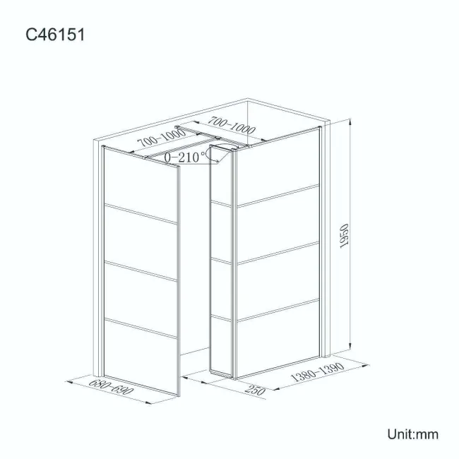 Munich Matt Black Grid 8mm Walk In Shower Enclosure 1400mm & 700mm Glass with Pivotal Return Panel