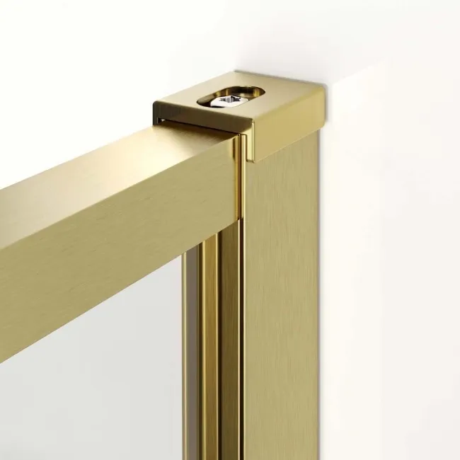 Munich Brushed Brass Framed 8mm Walk In Shower Enclosure 1400mm & 900mm Glass with Return Panel