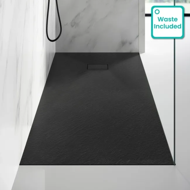 Berlin Rectangular Matt Black Slate Effect SMC Composite Shower Tray 1800x900mm