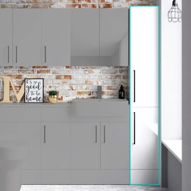 Harper Gloss White Floor Standing Tall Cabinet 1900x300mm - Black Accents  