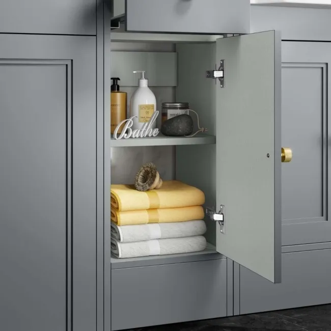 Monaco Dove Grey Side Cabinet Unit 300mm - Brushed Brass Accents