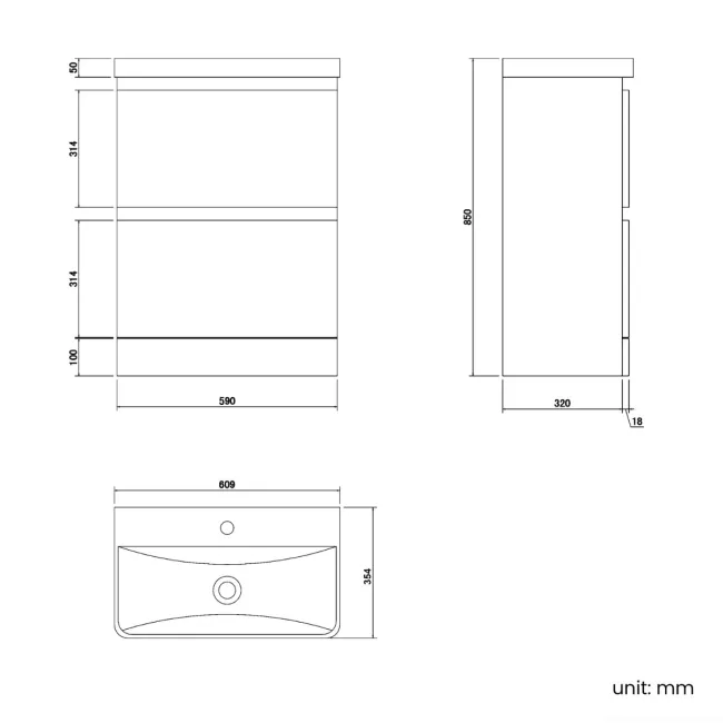 Corsica Gloss White Slimline Basin Drawer Vanity 600mm