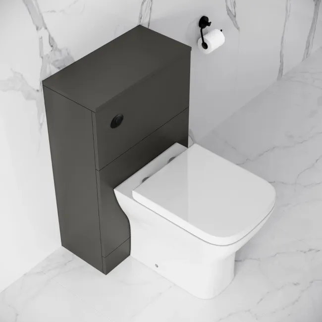 Elba Graphite Grey Slimline Back To Wall Unit and Atlanta Toilet - Black Accents