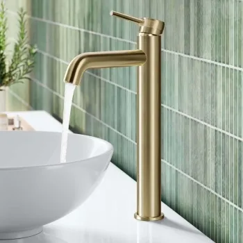 Medway Brushed Brass High Rise Basin Mixer Tap with Knurled Detailing