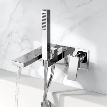 Tamar Chrome Wall Mounted Bath Mixer Tap & Handheld Shower