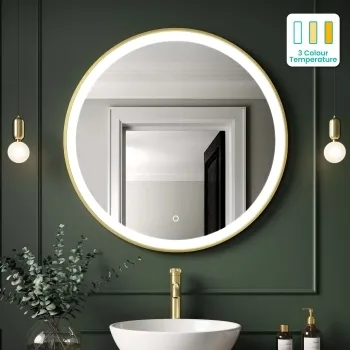 Delilah Brushed Brass Round Illuminated LED Mirror 800mm 