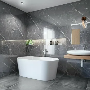 Trepanel Aqua® Gloss Grey Marble Effect PVC Shower Wall Panel