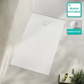 Seoul Low Profile Rectangular Matt White Stone Shower Tray 1700x700mm