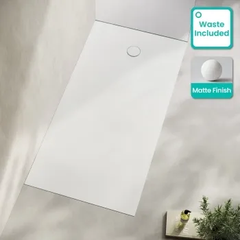 Seoul Low Profile Rectangular Matt White Stone Shower Tray 1800x900mm