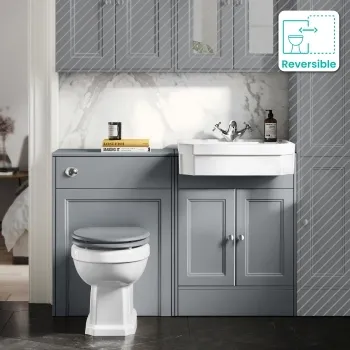 Monaco Dove Grey Combination Vanity Traditional Basin and Hudson Toilet with Wooden Seat 1200mm