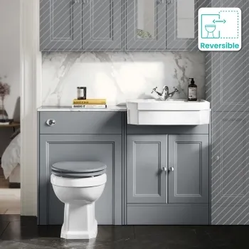 Monaco Dove Grey Combination Vanity Traditional Basin with Marble Top & Hudson Toilet with Wooden Seat 1200mm