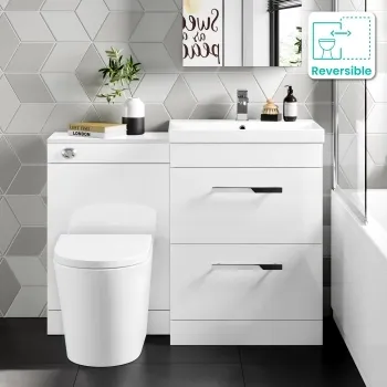 Avon Gloss White Combination Basin Drawer and Boston Toilet 1100mm
