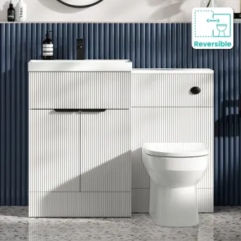 Havana Fluted Coastal White Combination Vanity Basin and Miami Toilet 1100mm - Black Accents
