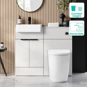 Sicily Fluted Coastal White Combination Vanity Basin with Marble Top & Utah Comfort Height Toilet 1000mm - Black Accents