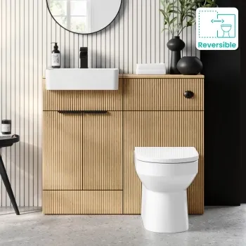 Sicily Fluted Country Oak Combination Vanity Basin and Miami Toilet 1000mm - Black Accents