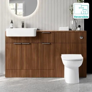 Sicily Fluted Black Walnut Combination Vanity Basin and Aruba Toilet 1500mm - Chrome Handles