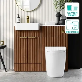 Sicily Fluted Black Walnut Combination Vanity Basin with Marble Top & Utah Comfort Height Toilet 1000mm - Brushed Brass Accents