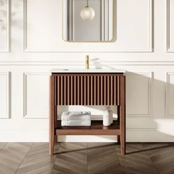 Maru Walnut Wood Grain Vanity Unit 800mm