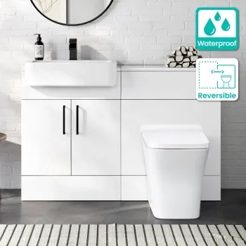 100% Waterproof - Harper Gloss White PVC Combination Vanity Basin and Houston Toilet 1200mm - Black Accents