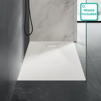 Berlin Rectangular Matt White Slate Effect SMC Composite Shower Tray 1500x800mm