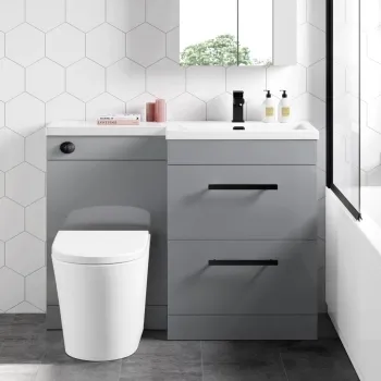 Avon Stone Grey Combination Basin Drawer and Boston Toilet 1100mm - Black Accents - Right Handed