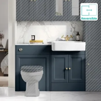 Monaco Inky Blue Combination Vanity Basin with Marble Top 1200mm (Excludes Pan & Cistern) - Brushed Brass Accents