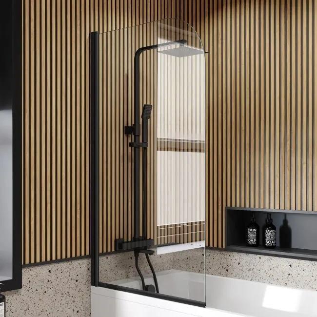 Linz Easy Clean 6mm Matt Black Bath Screen - 800mm