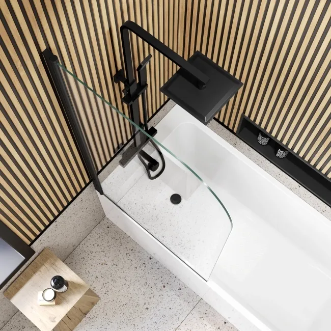 Linz Easy Clean 6mm Matt Black Bath Screen - 800mm