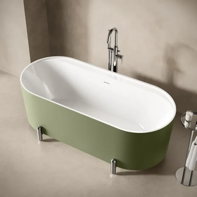 Shore 1700 Matt Green Freestanding Bath - Chrome Feet